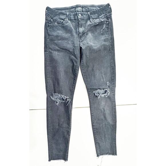 Mother Looker Ankle Fray Guilty as Sin Black Denim Jeans Ripped Raw Hem Size 29 - Picture 4 of 9